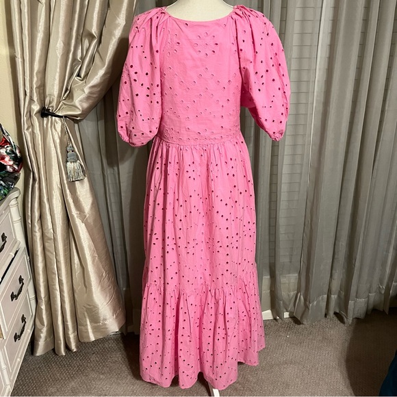 NWT Zara Openwork Embroidered Eyelet Puff Sleeve Pink Maxi Dress - Picture 6 of 6